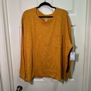 Sonoma Brassy Gold Long Sleeve Crewneck Pocket Top Shirt Plus Size 3X NWT